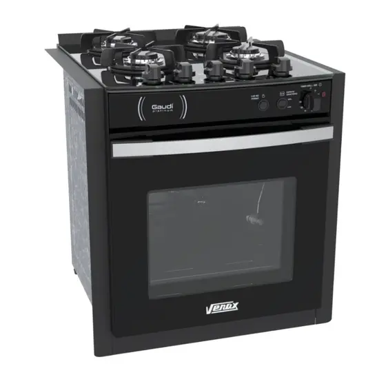 Fogão a Gás de Embutir Venax 4 Bocas Preto Gaudi Platinum Vitreo
