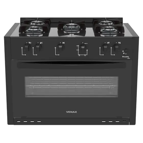 Fogão a Gás de Embutir Venax 5 Bocas Preto Picasso Line
