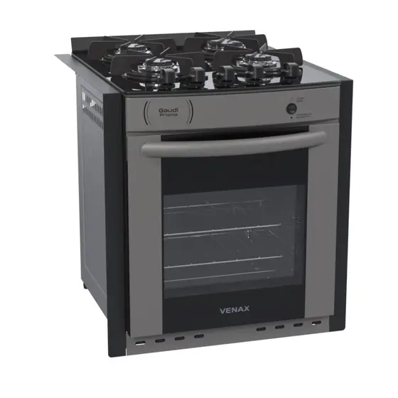 Fogão a Gás de Embutir Venax 4 Bocas Grafite Gás GLP Gaudi Prisma Vitreo BL