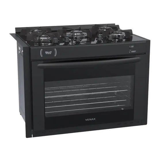 Fogão a Gás de Embutir Venax 5 Bocas Preto Gás GLP Gaudi Prisma Vitreo BL
