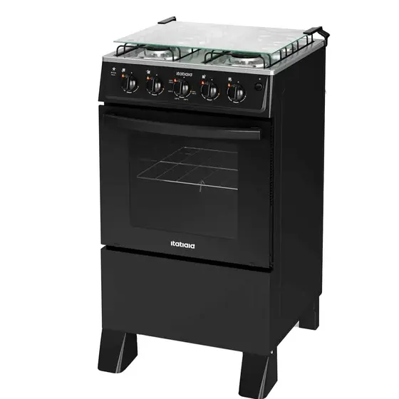 Fogão a Gás de Piso Itatiaia 4 Bocas Preto Mesa Inox Forno 48 Litros Star New