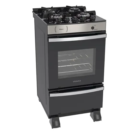 Fogão a Gás Venax 4 Bocas Inox Gás GLP Maxi Vitreo