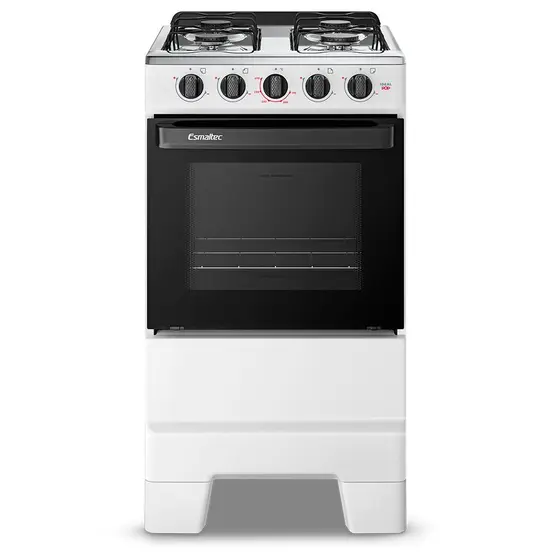 Fogão a Gás de Piso Esmaltec 4 bocas Cor Branco Mesa Inox e Forno 50L Limpa Fácil IDEAL POP F4ISB