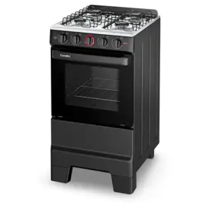Fogão a Gás de Piso Esmaltec 4 bocas Cor Preto Mesa Inox Forno 50L Limpa Fácil Acendimento Automático Bivolt IDEAL Super F4IAP