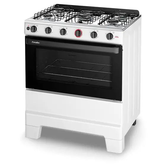 Fogão a Gás de Piso Esmaltec 5 bocas Cor Branco Mesa Inox Super Chama Forno 84L Limpa Fácil Acendimento Automático Bivolt IDEAL Super F5IAB