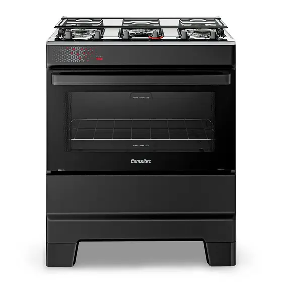 Fogão a Gás de Piso Esmaltec 5 bocas Cor Preto Mesa Inox Super Chama Tampa de Vidro Forno 84L Limpa Fácil Acendimento Automático Bivolt IDEAL Top T5IAP