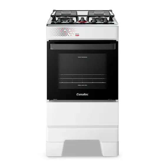 Fogão a Gás de Piso Esmaltec 4 bocas Cor Branco Mesa Inox Tampa de Vidro Forno 50L Limpa Fácil Acendimento Automático Bivolt IDEAL Top T4IAB