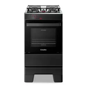 Fogão a Gás de Piso Esmaltec 4 bocas Cor Preto Mesa Inox Tampa de Vidro Forno 50L Limpa Fácil Acendimento Automático Bivolt IDEAL Top T4IAP