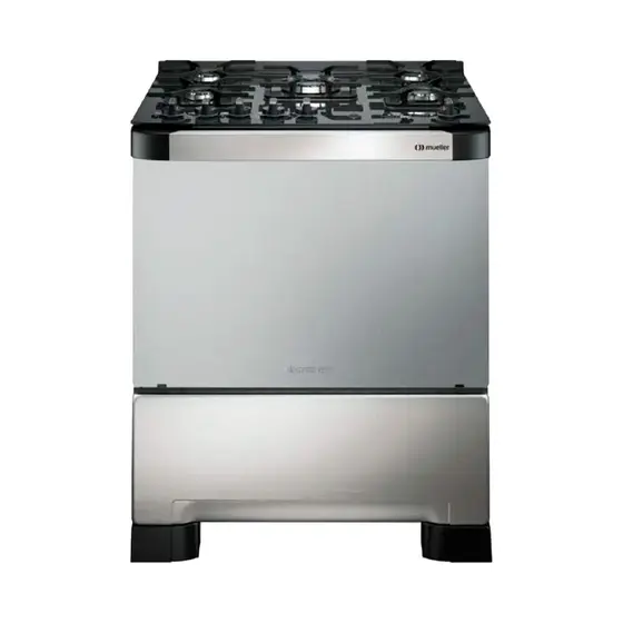Fogão a Gás Mueller 5 bocas Inox Com Mesa de Vidro Bivolt Decorato Vetro
