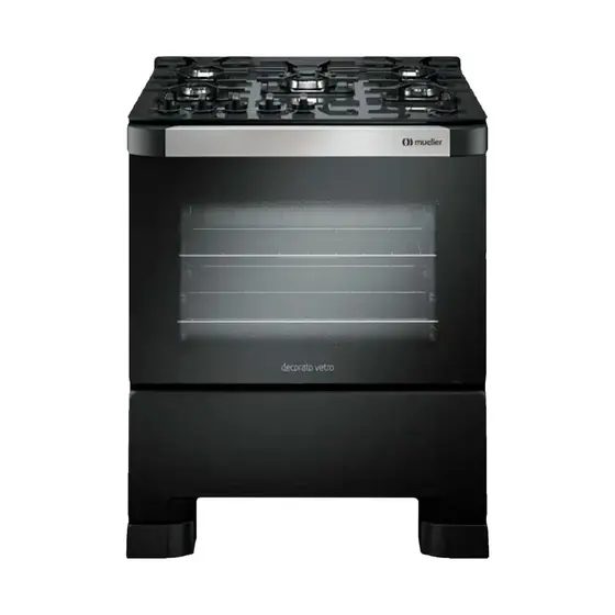 Fogão a Gás Mueller 5 bocas Preto Mesa de vidro Bivolt Decorato Vetro