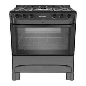 Fogão a Gás de Piso Mueller 5 Bocas Preto Fosco Mesa Esmaltado Bivolt MFI5BC