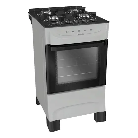 Fogão a Gás Mueller 4 Bocas Titanium Fosco Mesa de Vidro Bivolt MFV4BB