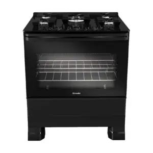 Fogão a Gás de Piso Mueller 5 Bocas Preto Fosco Mesa de Vidro Bivolt MFV5BF