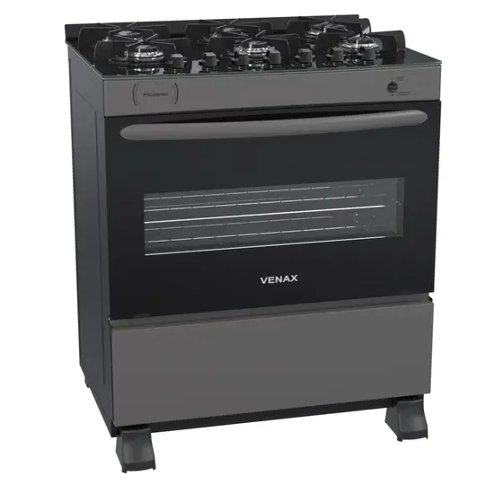 Fogão a Gás Venax 6 Bocas Grafite Gás GLP Picasso Vitreo