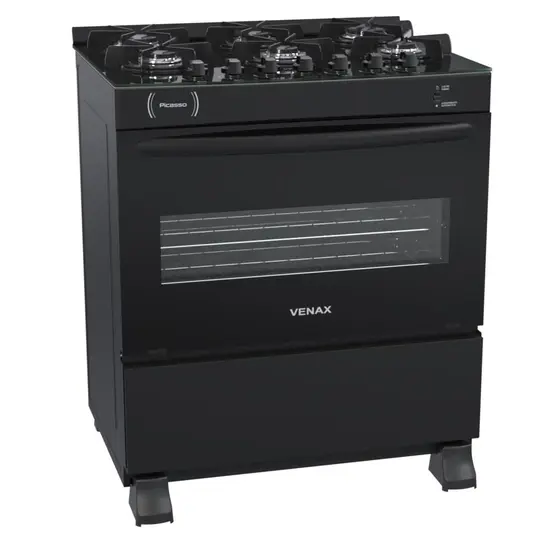 Fogão a Gás Venax 6 Bocas Preto Fosco Gás GLP Picasso Vitreo