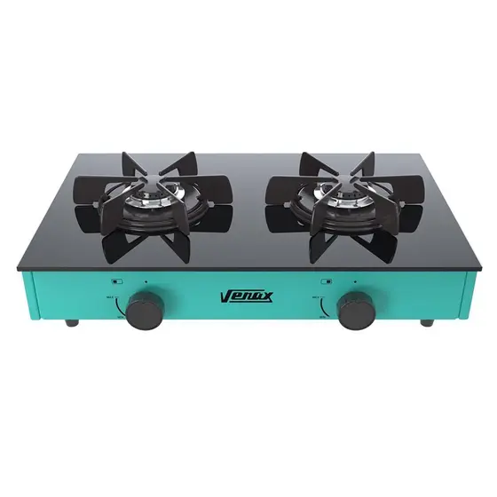Fogão a Gás Portátil Venax 2 Bocas Verde Flamalar Vitreo