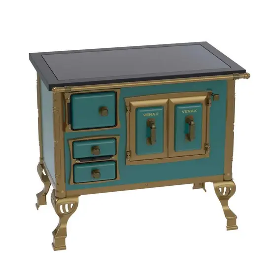 Fogão a Lenha Venax Turquesa Chapa Vitrocerâmica Saída Direita sem Tampa Colonial N 01