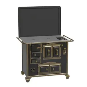 Fogão a Lenha Venax Preto Com Caldeirão Chapa Ferro Fundido Saída Direita Com Tampa Imperador N 02