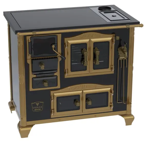 Fogão a Lenha Venax Preto com Caldeira Imperador Vitreo Premium N 2