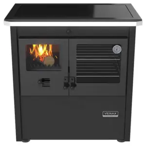 Fogão a Lenha Venax Preto Chapa Vitrocerâmica Le Corbusier Nº1 27584