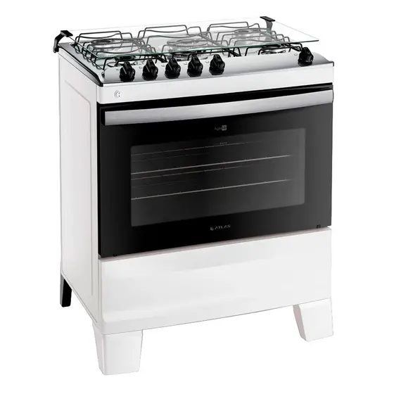 Fogão de Piso a Gás Atlas 5 Bocas Automático Mesa de Inox Tripla Chama Forno 86,5L Agile Up 300001723