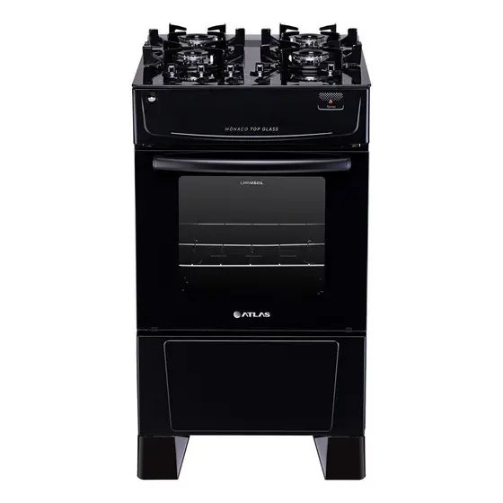 Fogão de Piso a Gás Atlas 4 Bocas Preto Acendimento Automático Mônaco Top Glass