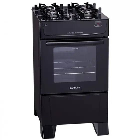 Fogão de Piso a Gás Atlas 4 Bocas Automático Mesa de Vidro Forno 50L Mônaco Top Glass
