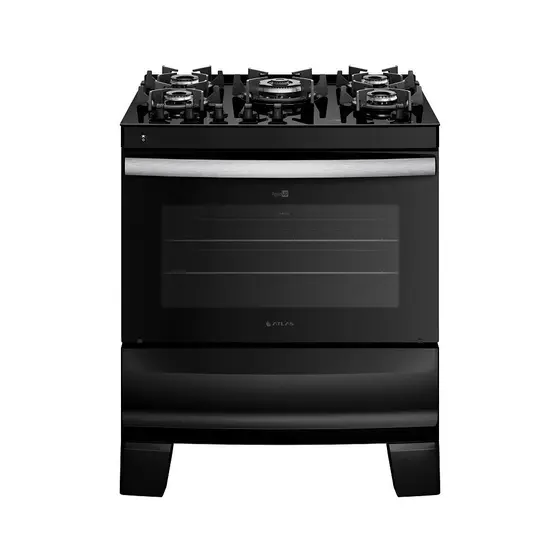 Fogão de Piso a Gás Atlas 5 Bocas Preto Com Mesa de Vidro Bivolt Agile Up