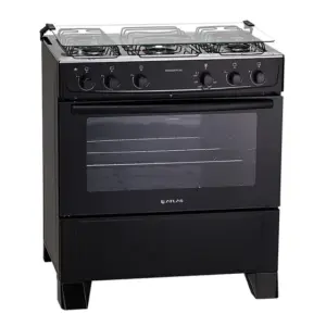 Fogão de Piso a Gás Atlas 5 Bocas Preto com Mesa Inox e Acendimento Automático Bivolt Mônaco Plus