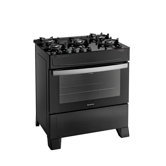 Fogão de Piso a Gás Atlas 5 Bocas preto com Acendimento automático Bivolt Atenas Glass