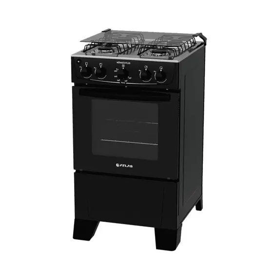 Fogão de Piso a Gás Atlas 4 Bocas Preto Acendimeto Automatico Mesa Inox Mônaco Plus