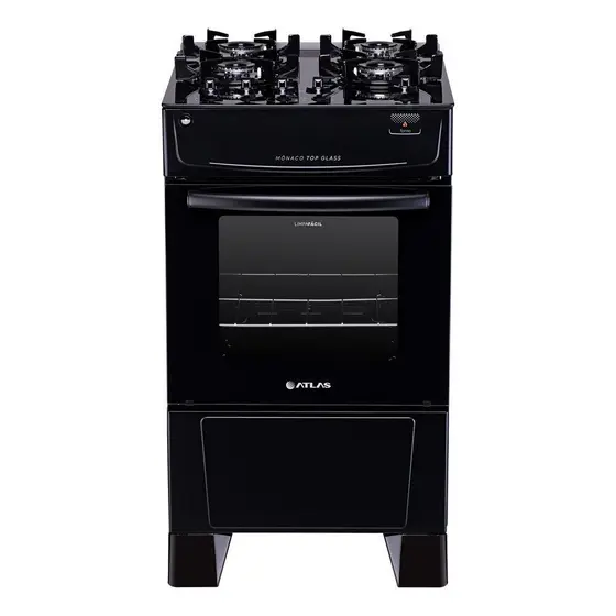 Fogão de Piso a Gás Atlas 4 Bocas Preto Acendimento Automático Mônaco Top Glass