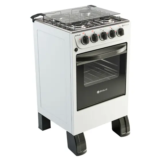 Fogão de Piso a Gás Braslar 4 Bocas Automático Mesa de Inox Forno 46,3L New Sírius Plus