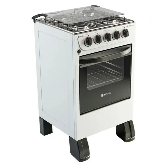 Fogão de Piso a Gás Braslar 4 Bocas Automático Mesa de Inox Forno 46,3L New Sírius Plus