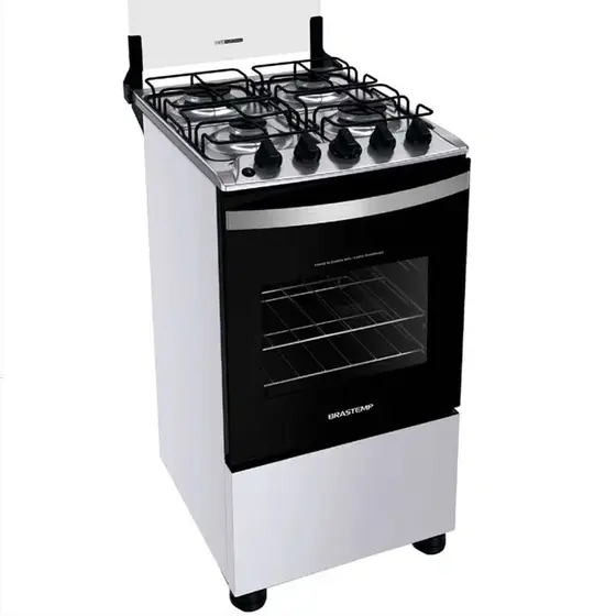 Fogão de Piso a Gás Brastemp 4 Bocas Automático Mesa em Aço Inox Forno 61L BFO4NBBUNA