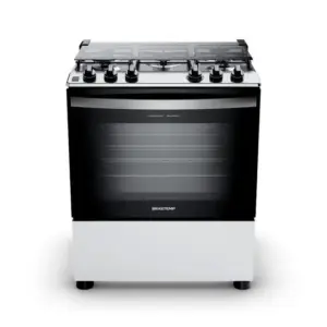 Fogão de Piso a Gás Brastemp 5 Bocas Cor Branca Com Botões Removíveis e Aro Protetor BFS5NDB Fogão de Piso a Gás Brastemp 5 Bocas Cor Branca Com Botões Removíveis e Aro Protetor BFS5NDB