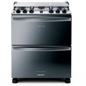 Fogão de Piso a Gás Brastemp 5 Bocas Duplo Forno Cor Inox Com Botões Removíveis E Aro Protetor BFD5NCR Fogão de Piso a Gás Brastemp 5 Bocas Duplo Forno Cor Inox Com Botões Removíveis E Aro Protetor BFD5NCR