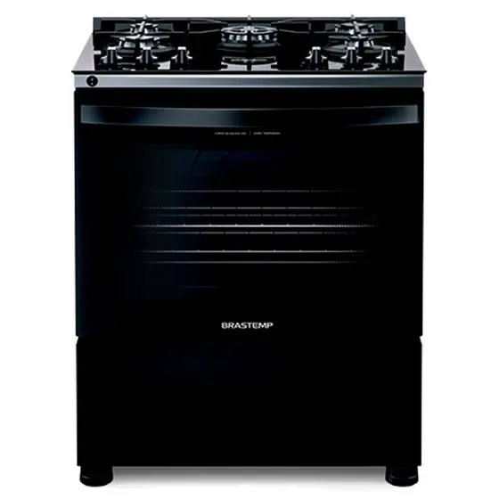 Fogão de Piso a Gás Brastemp 5 Bocas Preto com Turbo Chama com Mesa de Vidro BFS5VCE