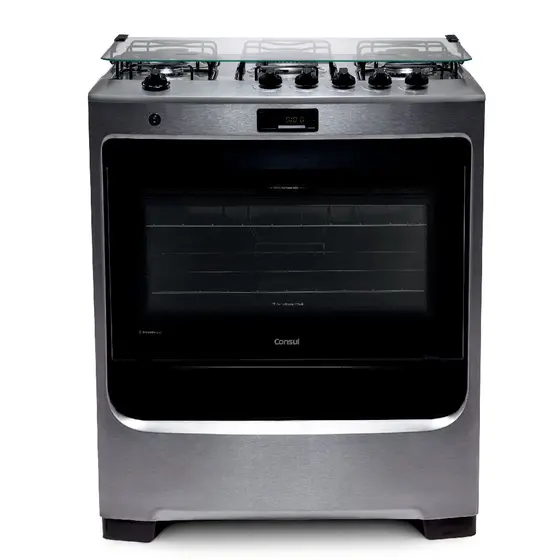 Fogão de Piso a Gás Consul 5 bocas cor Inox com Dupla chama e timer digital CFS5QAR