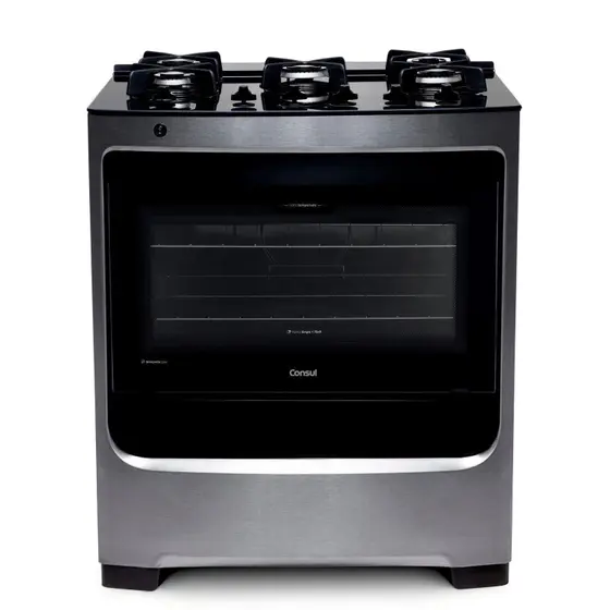 Fogão de Piso a Gás Consul 5 bocas cor Inox com mesa de vidro e grade de ferro fundido CFS5VAR