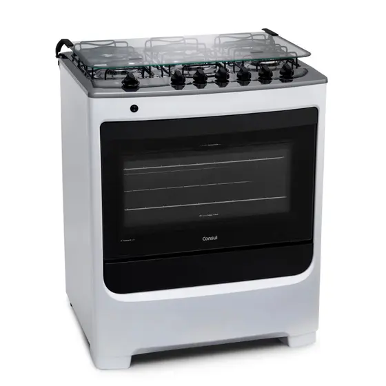 Fogão de Piso a Gás Consul 6 bocas Branco com botões removíveis e vidro interno vedado CFS6NAB