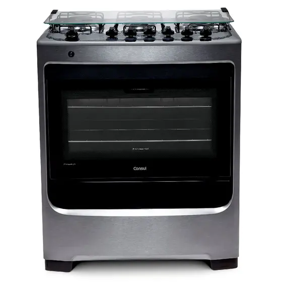 Fogão de Piso a Gás Consul 6 bocas cor Inox com botões removíveis e vidro interno vedado CFS6NAR