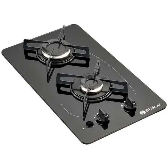 Cooktop Gás 2 Bocas Braslar Ultra Chama Acendimento Automático Vidro Bivolt