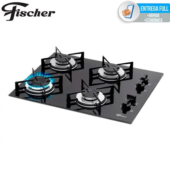 Cooktop Gás 4 Bocas Fischer Mesa Vidro Preto