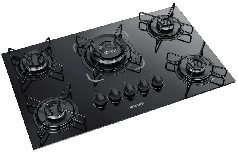 Cooktop Gás 5 Bocas Itatiaia Vidro Tripla Chama Bivolt Essencial
