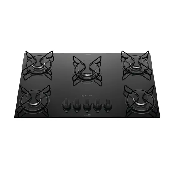 Cooktop Gás 5 Bocas Atlas Mesa de Vidro Preto Bivolt Agile Up