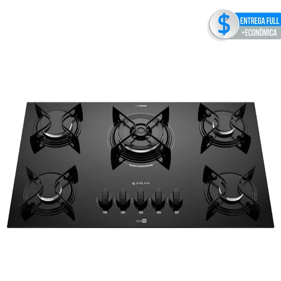 Cooktop Gás 5 Bocas Atlas Tripla Chama Mesa de Vidro Bivolt Agile Up