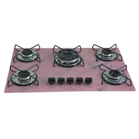 Cooktop Gás 5 Bocas Chamalar Tripla Chama Marmo Rosa Bivolt