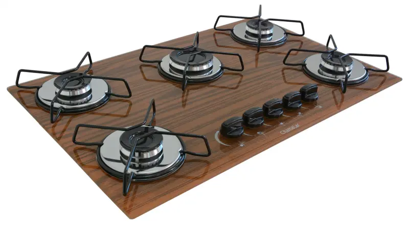 Cooktop Gás 5 Bocas ChamaLar Ultra Chama Vidro Bivolt