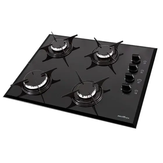 Cooktop Gás 4 Bocas Britânia Mesa Vidro Temperado Superautomático Bivolt BCT4P/BCT6P